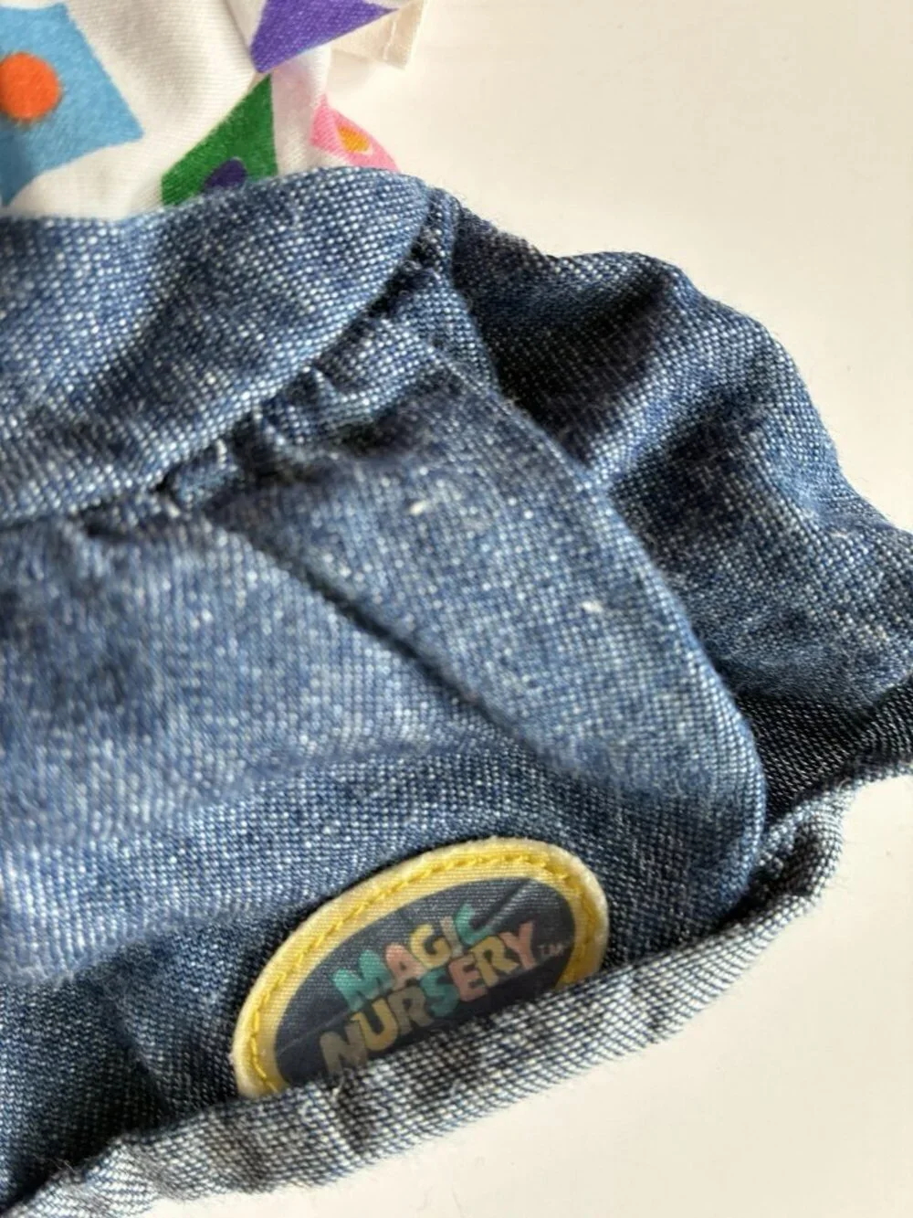 Vintage Magic Nursery Doll Denim Jumper Dress Geometric Print Outfit